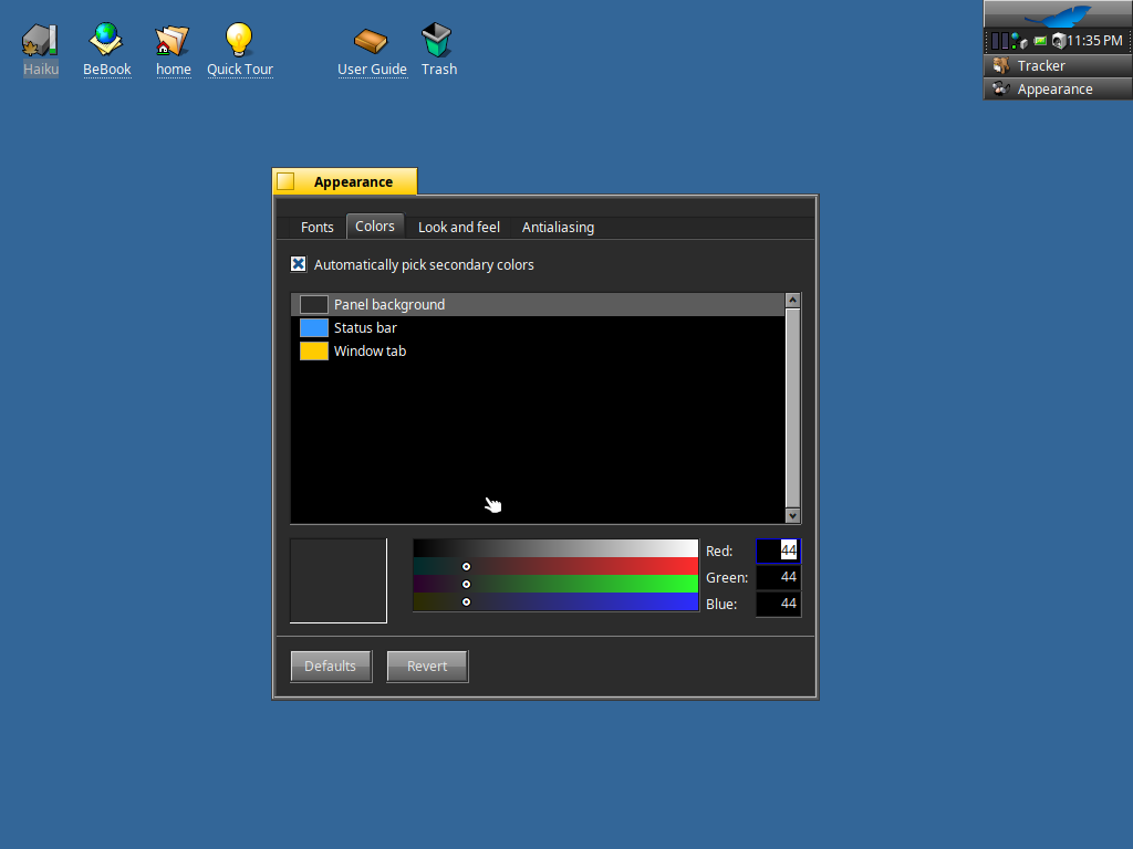 Haiku Beta 5 Dark theme