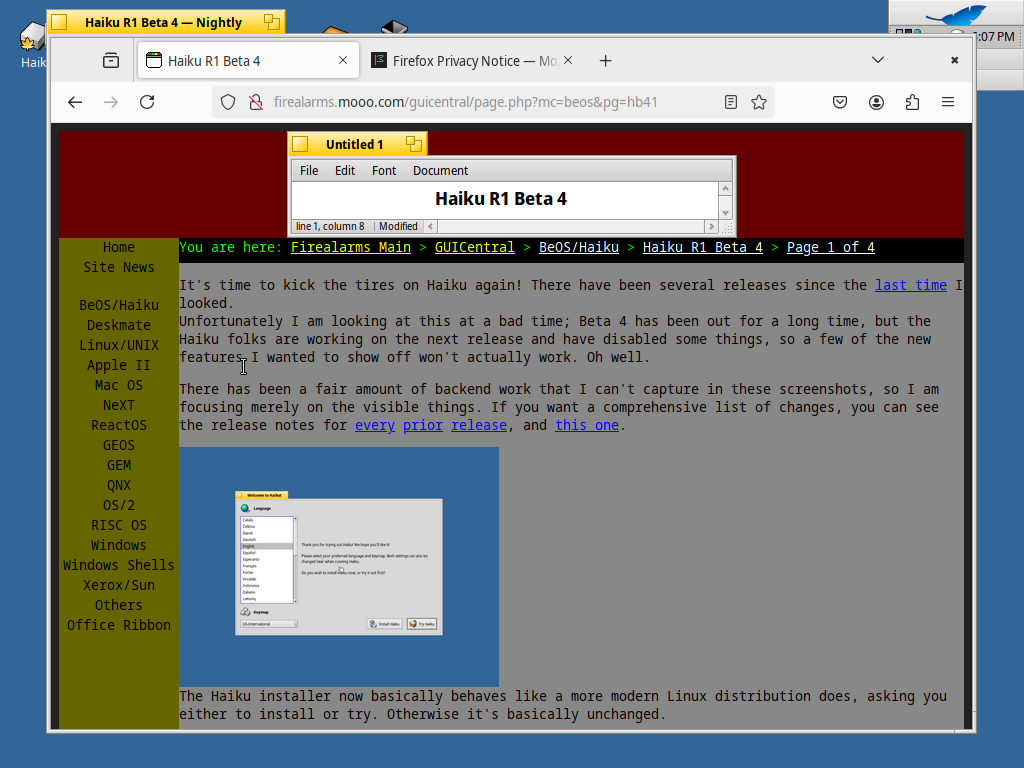 Haiku Beta 5 Firefox Nightly