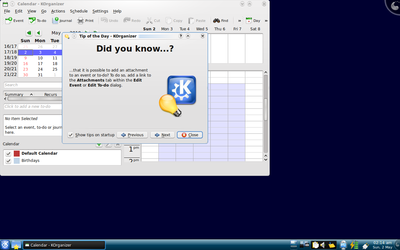 Kubuntu 9.04 Organizer