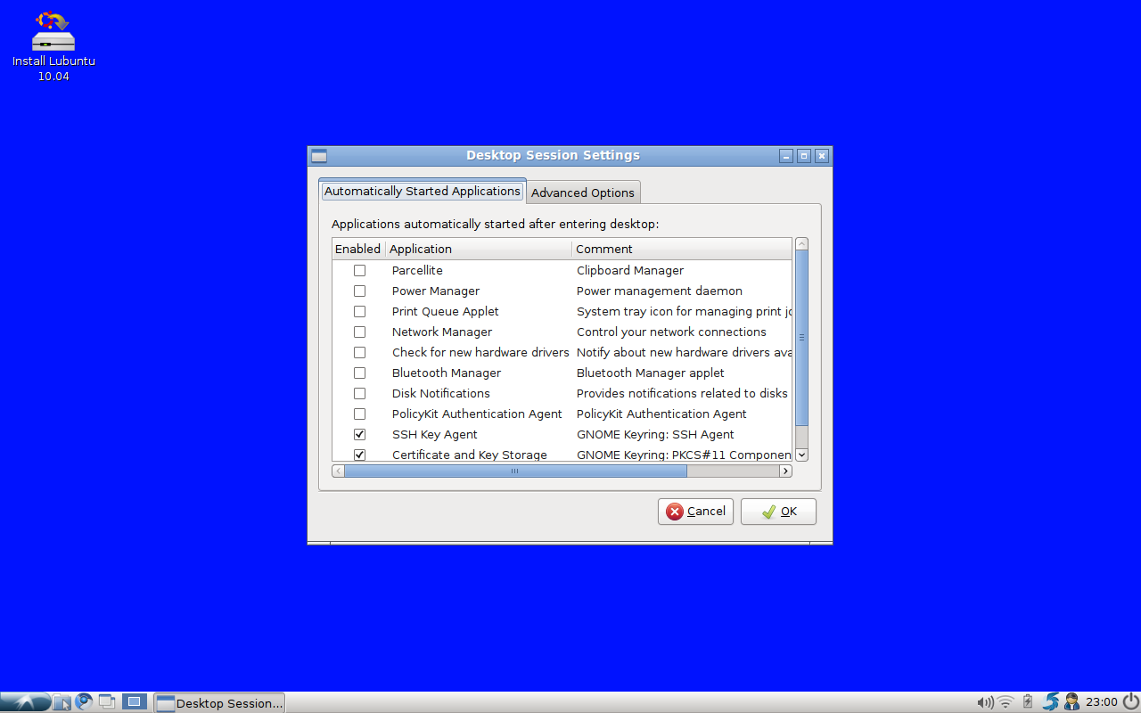 Lubuntu 10.04 Desktop Session Settings