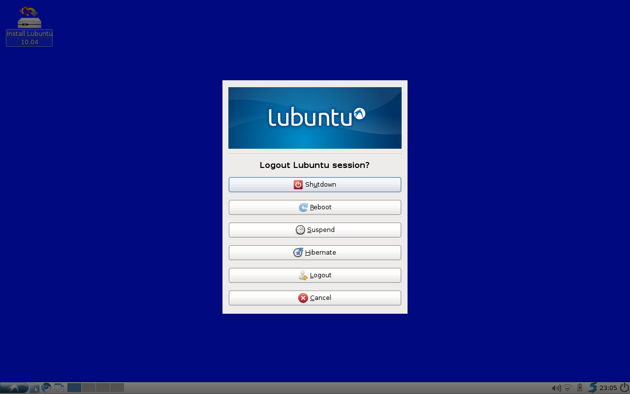 Lubuntu 10.04 Shutdown