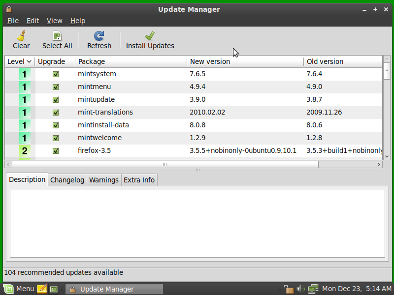 Linux Mint 8 Update Manager