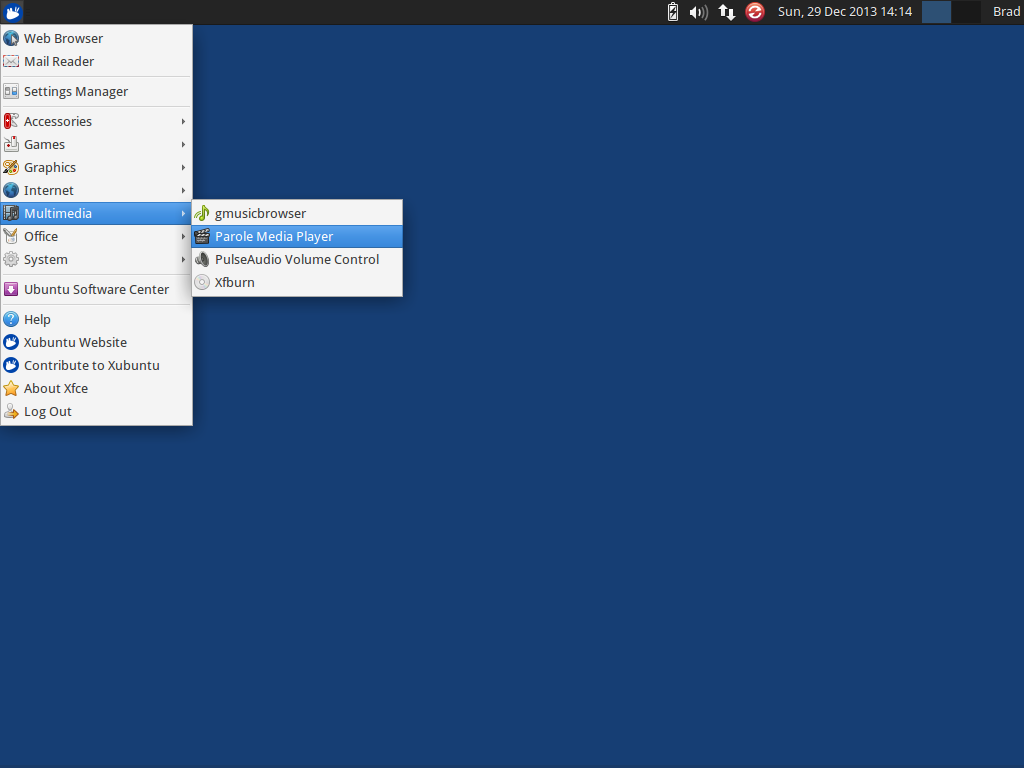 Xubuntu 13.04 Menu