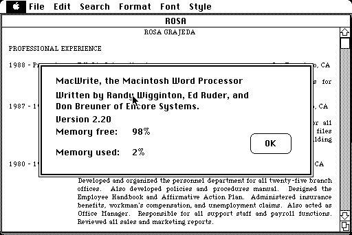 Mac System 1.1g MacWrite