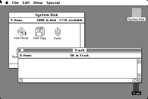 Mac System 1.1g Overlapping windows