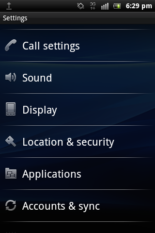 Android 2.3 Settings
