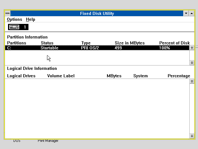 OS/2 1.3 Graphical FDisk Utility