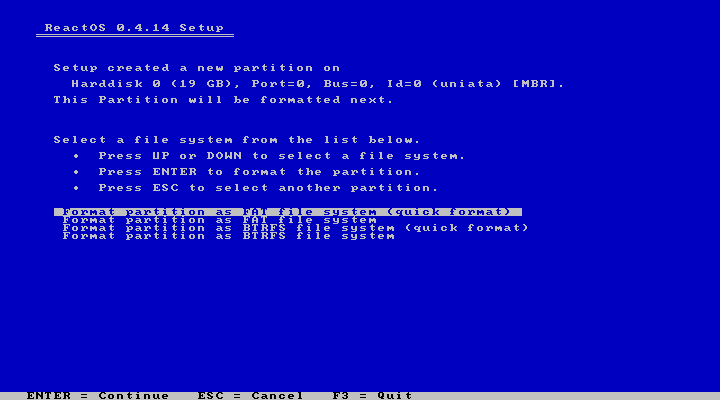 ReactOS 0.4.14 Partition types