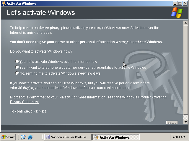 Windows Server 2k3 Activation