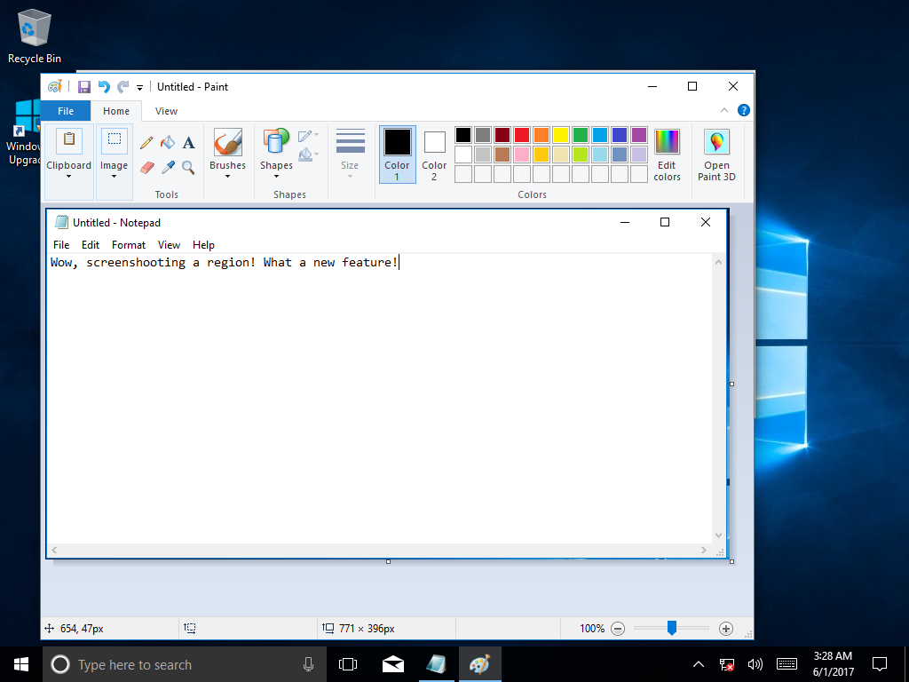 Windows 10 Creator Update Screenshot region