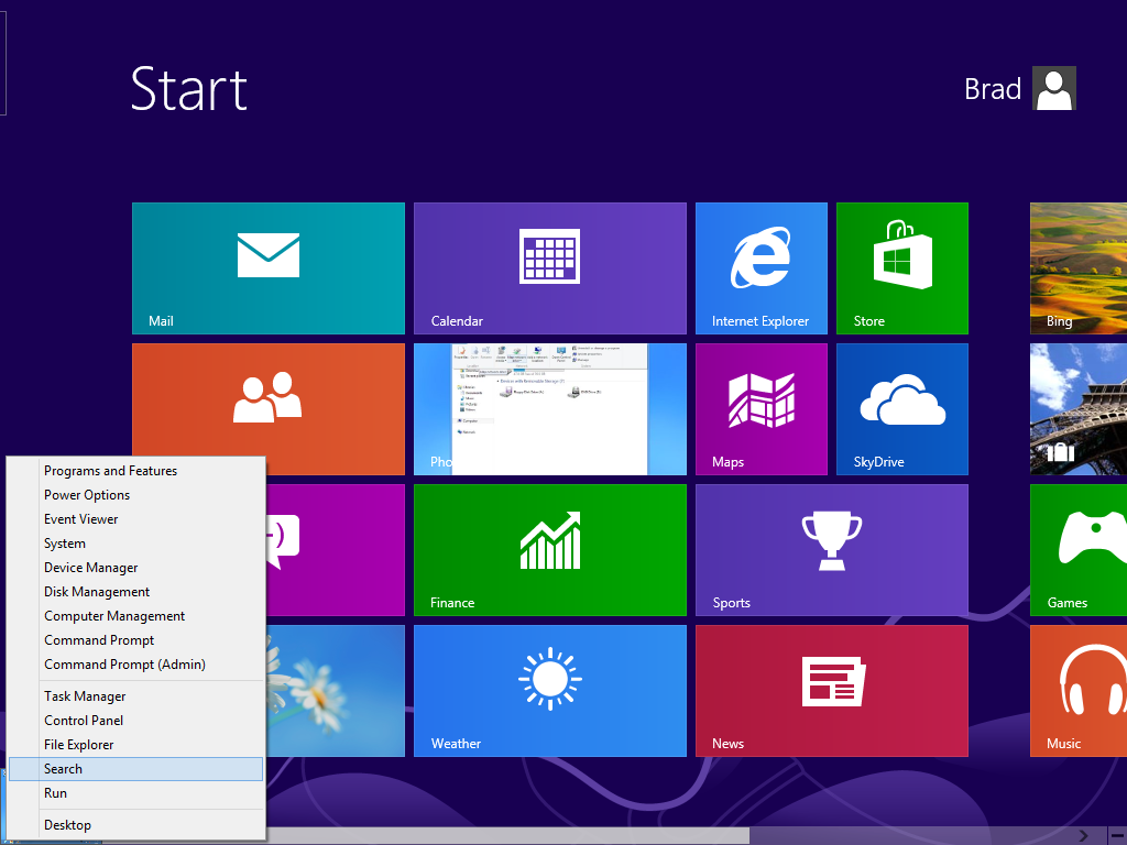 Windows 8 Application Menu