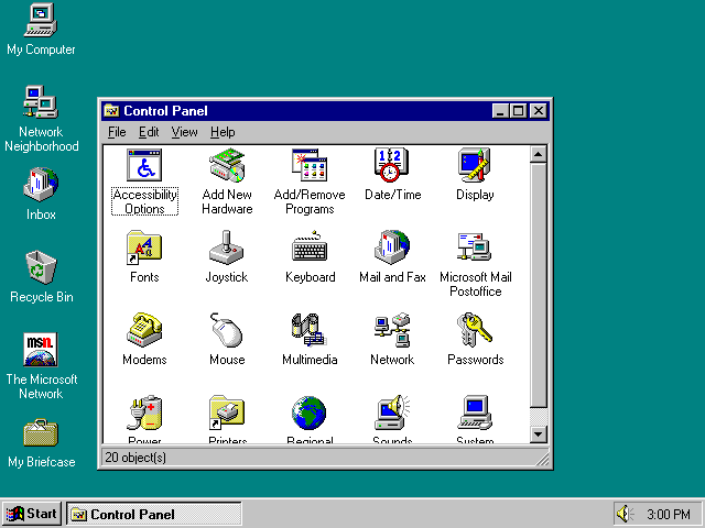 Windows 95 Control Panel